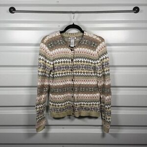Tiara International Vintage Fair Isle Cardigan Sweater Green Tan Small